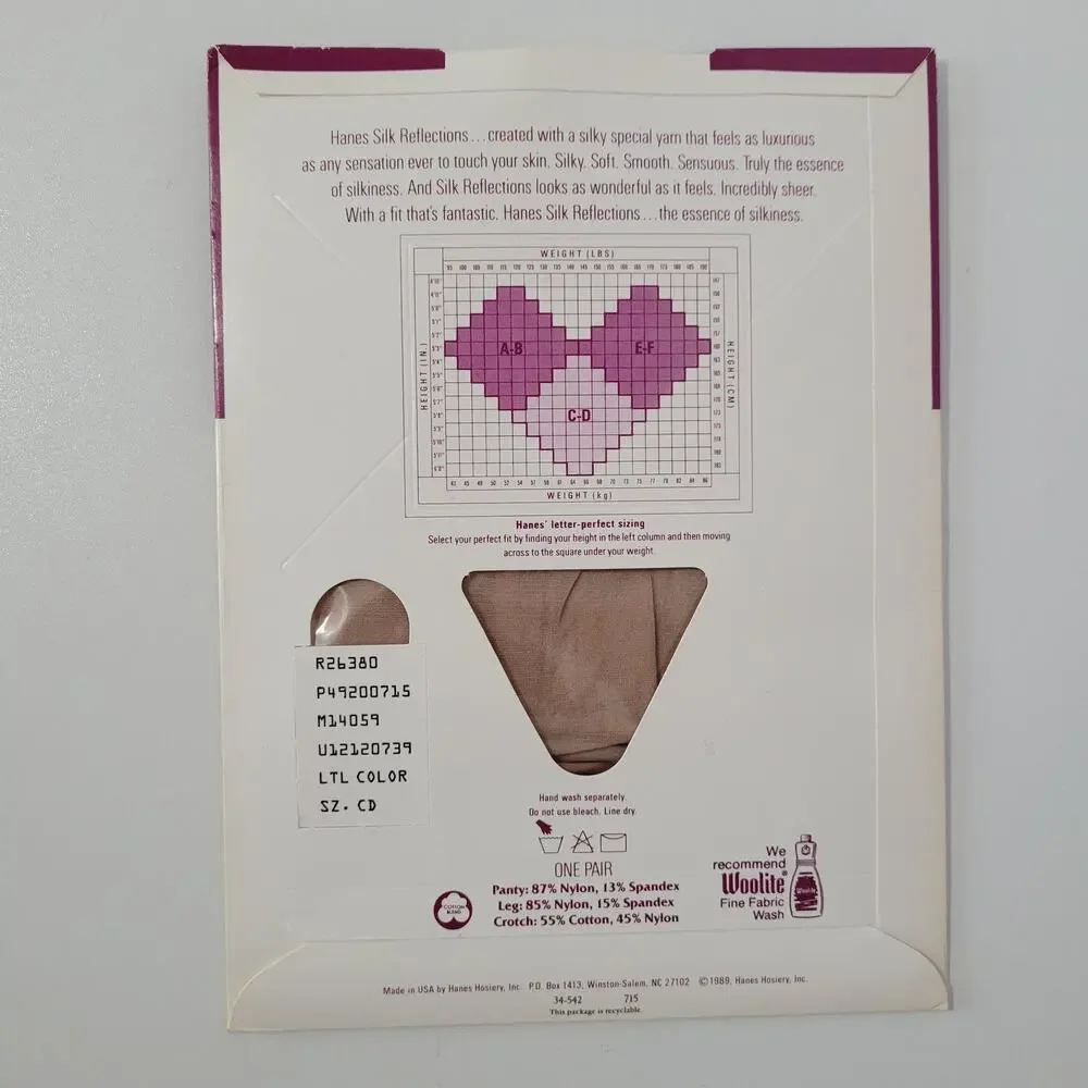 Vtg 1989 Hanes Silk Reflections Pantyhose size CD Silky Sheer Little Color #715
